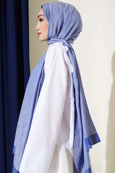 Desenli Koza Etol Şal İndigo -22 - Resim 4