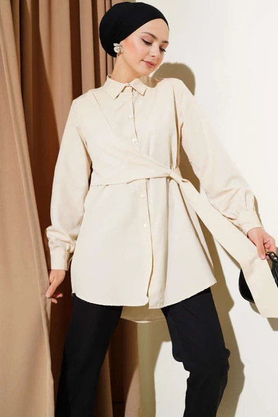 Yandan Bağlamalı Tunik Bej ürün görseli 1