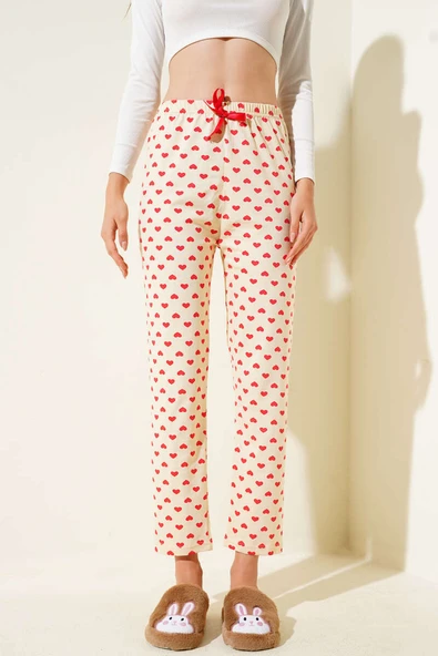 Kalp Desenli Pijama Altı Bej - Resim 2