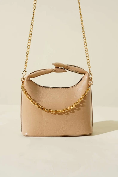 Çıtçıt Kulplu Zincir Askılı Rugan Çanta Bej - Resim 2