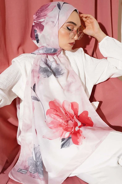 Retro Çiçek Desenli Şal Pudra ürün görseli 1