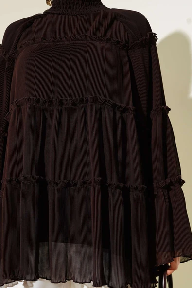 Pliseli Kat Kat Salaş Tunik Kahve - Resim 4