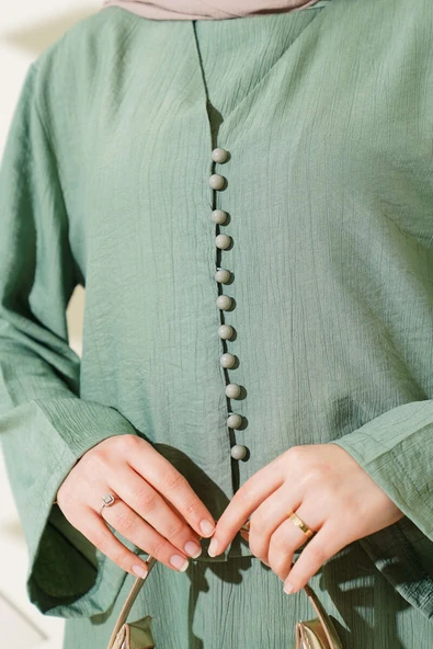 Brit Düğmeli Bluzlu Jile İkili Takım Çağla Yeşili - Resim 4