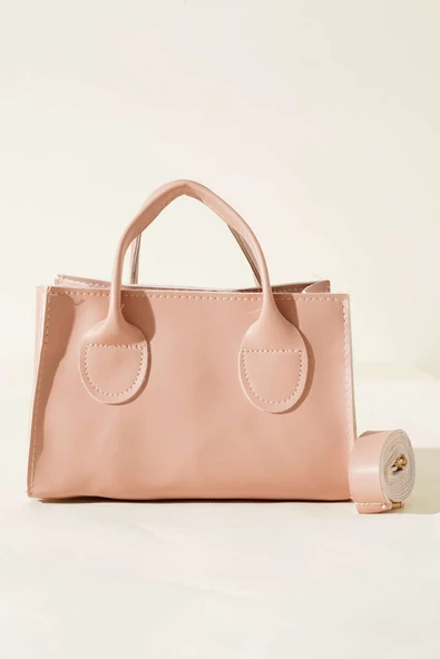 Fermuarlı Kısa Kulplu Çanta Pudra - Resim 2