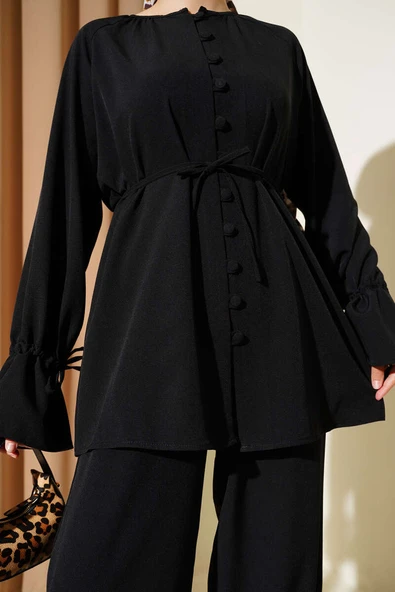 Brit Düğmeli Bilek Tünelli İkili Takım Siyah - Resim 4