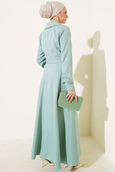 Kruvaze Yaka Yan Bağlamalı Kap Mint - 3