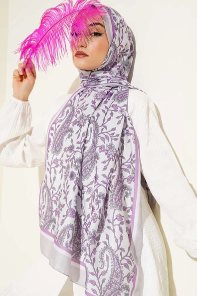 Etnik Paisley Soft Şal Lila - Resim 2
