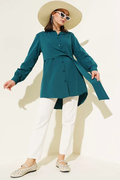 Yandan Bağlamalı Tunik Petrol - Resim 2