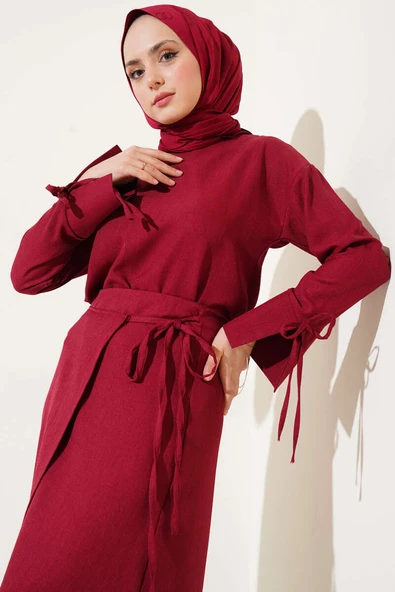 İp Bağcıklı Etekli Basic İkili Takım Bordo - Resim 2