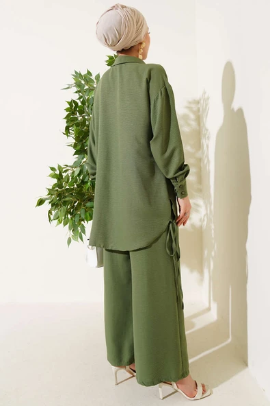 Yanları İp Detaylı İkili Takım Haki - Resim 3