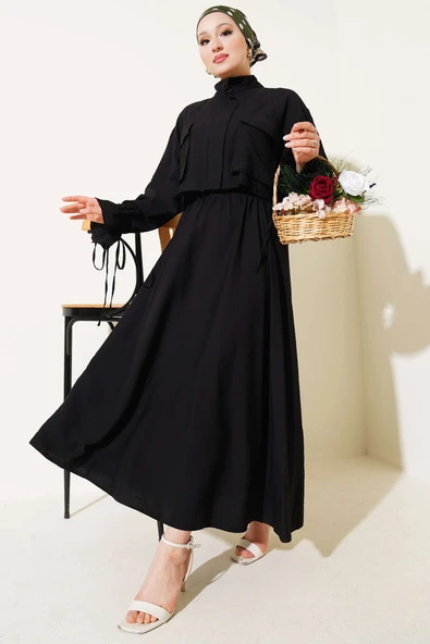 Göğüs Cepli Fermuarlı Etekli İkili Takım Siyah ürün görseli 1