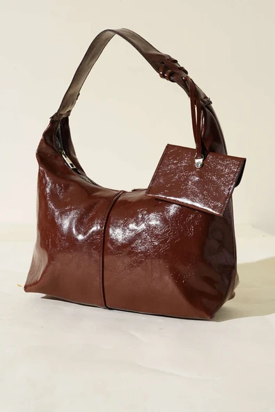 Bozuk Para Cüzdanlı Rugan Çanta Kahve ürün görseli 1