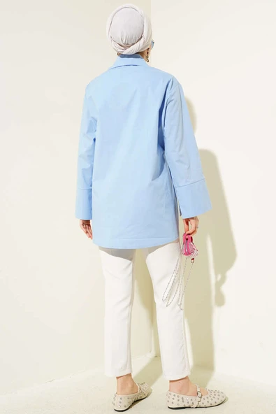 Yanı İp Bağlamalı Kimono Mavi - Resim 3