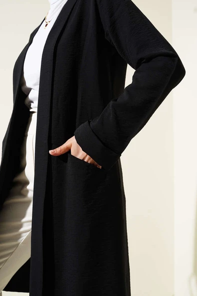 Önü Açık Cepli Hırka Siyah - Resim 4