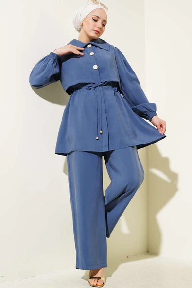 Bolero Detaylı Bel Tünelli İkili Takım İndigo ürün görseli 1