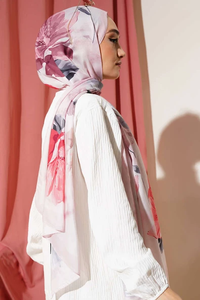 Retro Çiçek Desenli Şal Pudra - Resim 3