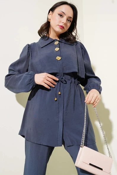 Parça Detaylı Bel Tünelli İkili Takım Kayrak Grisi - Resim 2