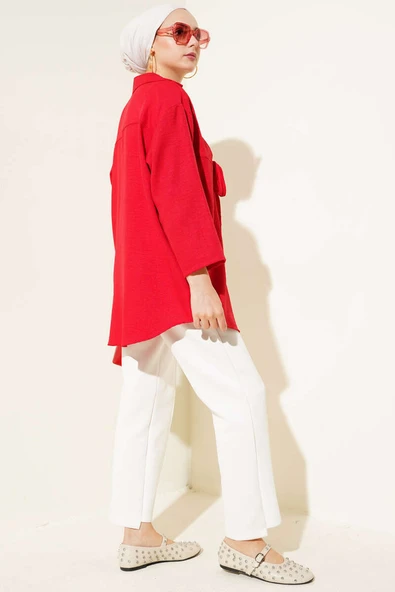 Önden Bağlamalı Kimono Kırmızı - 3