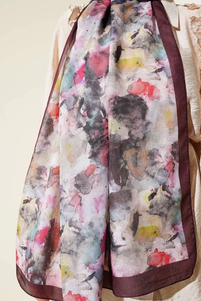 Brush Desen Lina Şal Acı Kahve - Resim 4