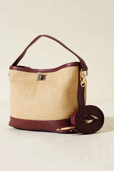 Hasır Görünümlü Çanta Bordo ürün görseli