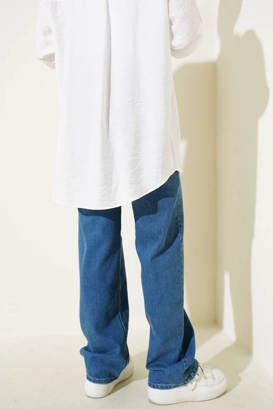 Yüksek Bel Palazzo Kot Pantolon Tintli - Resim 3