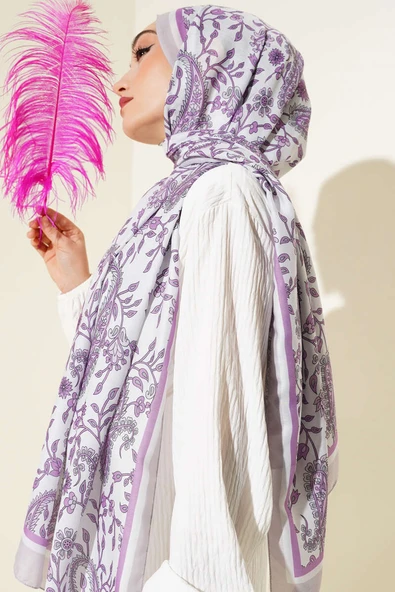 Etnik Paisley Soft Şal Lila - Resim 3