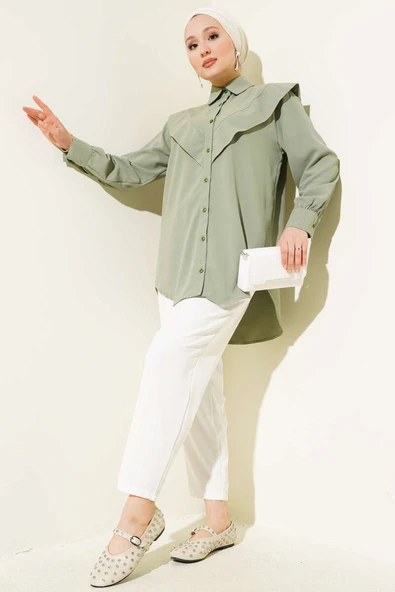 V Detaylı Gömlek Çağla Yeşili - Resim 2