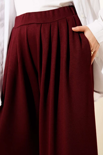 Loyşa Beli Lastikli Şalvar Pantolon Bordo - Resim 4