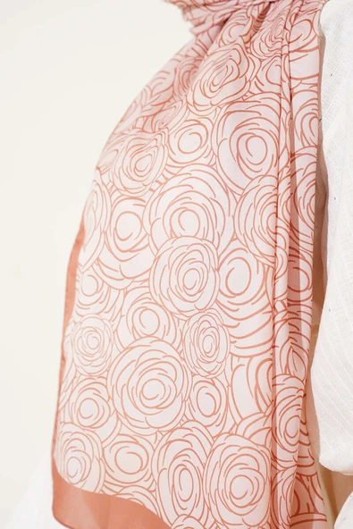 Çizgi Gül Desen Soft Şal Somon - Resim 4