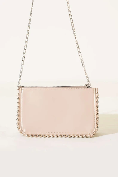 Zincir Askılı Zımbalı Çanta Bej - Resim 2