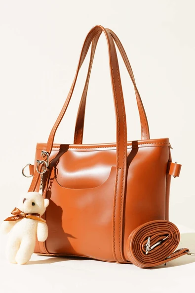 Ayıcıklı Fermuarlı Çanta Taba ürün görseli 1