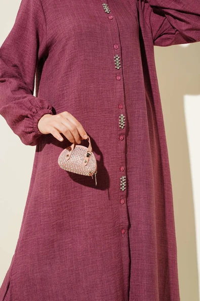 Taş Süslemeli Uzun Tunikli İkili Takım Burgonya - Resim 4