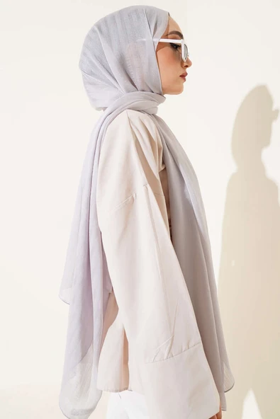 Kendinden Şeritli Jakar Şal Gri - Resim 3