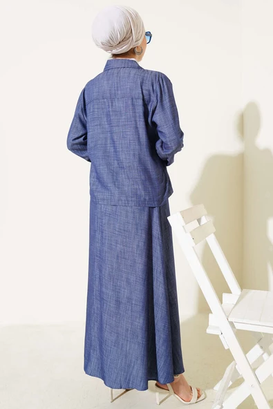 Önü İp Bağcıklı Tensel Etekli Takım Lacivert - Resim 3