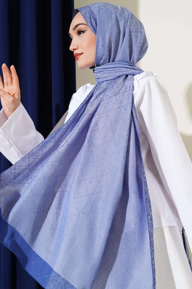 Desenli Koza Etol Şal İndigo -22 - Resim 2