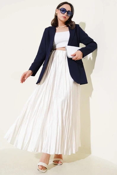 Cep Kapaklı Tek Düğmeli Blazer Ceket Lacivert - Resim 2