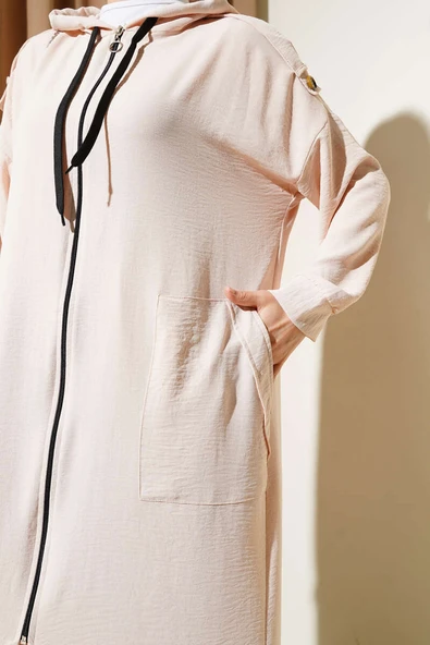 Omuz Apoletli Uzun Hırkalı Ayrobin İkili Takım Bej - Resim 4