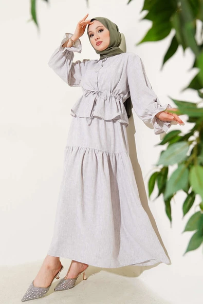 Bel Tünelli Fırfırlı Etekli İkili Takım Gri ürün görseli 1