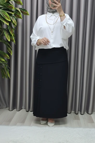 Kadın Giyim Büyük Beden Suna Düğmeli Etek - Resim 7