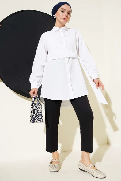 Yandan Bağlamalı Tunik Beyaz - Resim 2