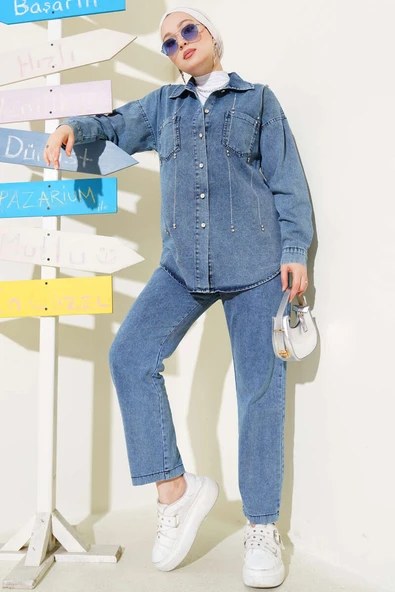 Sıra Taşlı Kot İkili Takım Mavi ürün görseli 1