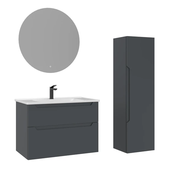 Orka Messina 85 cm Mat Antrasit LED Banyo Dolabı Takımı ve Boy Dolabı ürün görseli
