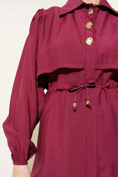 Parça Detaylı Bel Tünelli İkili Takım Bordo - Resim 4