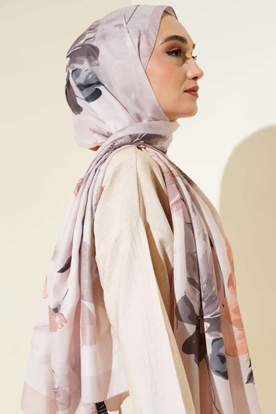 Retro Çiçek Desenli Şal Sütlü Kahve - Resim 2