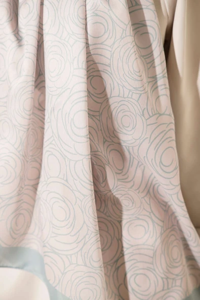 Çizgi Gül Desen Soft Şal Su Yeşili - Resim 4