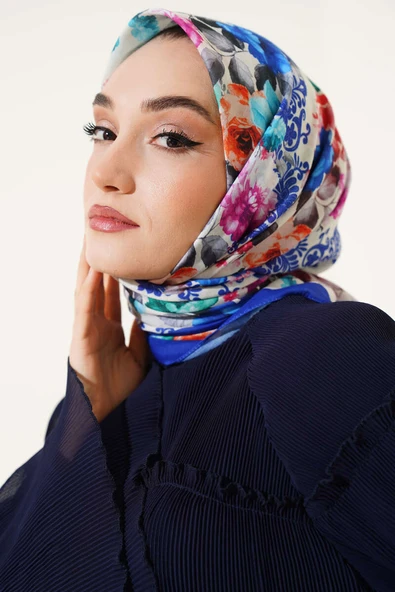 Flowers Desen Eşarp Saks - Resim 2