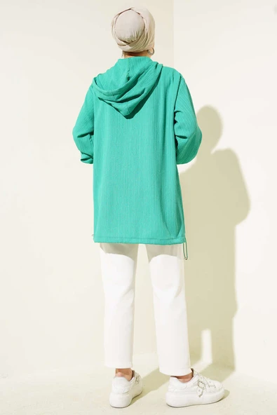 Kapüşonlu Fermuarlı Ağaç Kabuğu Kap Yeşil - Resim 3