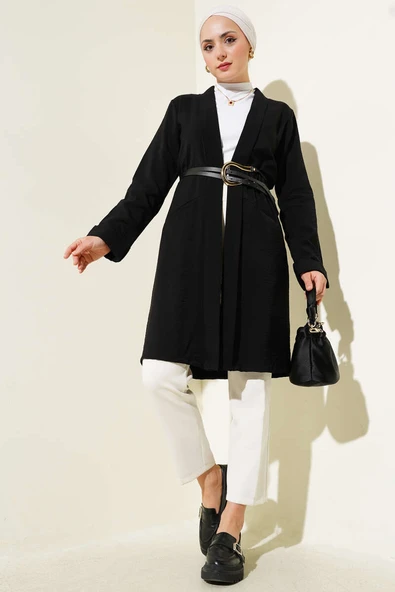 Önü Açık Cepli Hırka Siyah - Resim 2