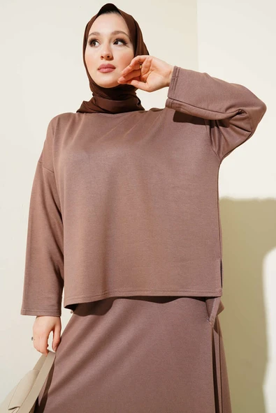 Loyşa Basic Tunik Etek İkili Takım Kahve - Resim 2