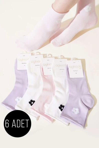 Bayan 6lı Papatyalı Kısa Konç Çorap Asorti 1 ürün görseli